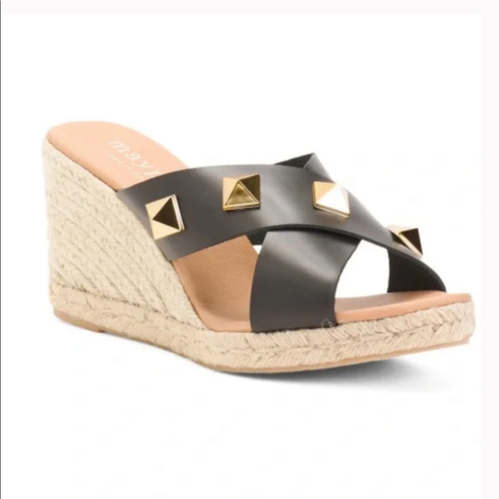 Maypol Made in Spain Leather Studded Criss Cross Wedges NWOT